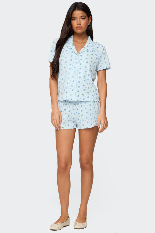 edikted Camden Floral Pointelle Shorts light blue