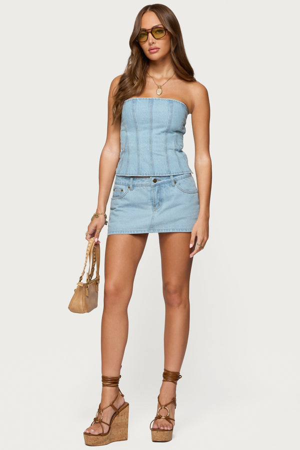 edikted Camelia Denim Mini Skort light blue