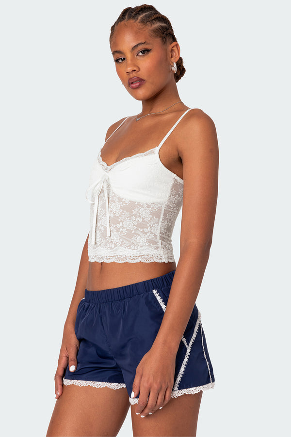 Edikted Cami Sheer Lace Tank Top White