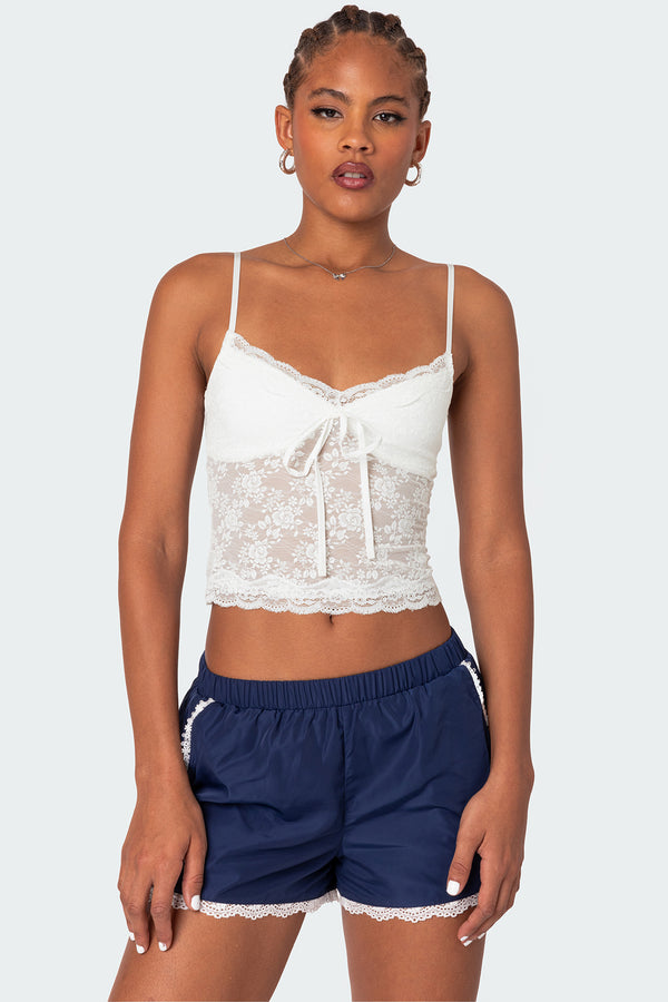 edikted Cami Sheer Lace Tank Top white