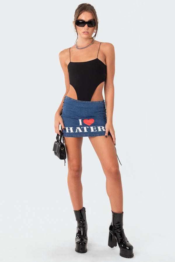 Edikted Camilla Ribbed High-Cut Bodysuit Black