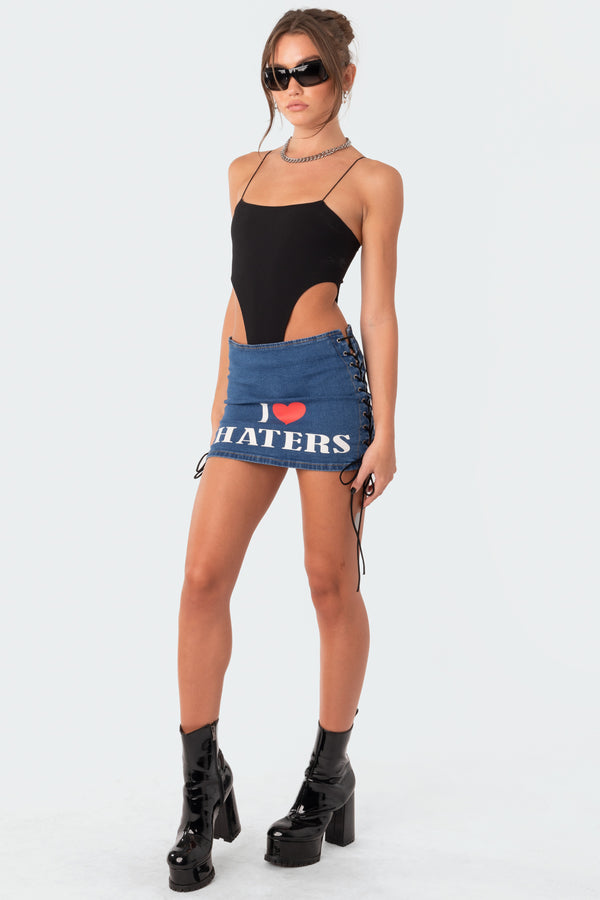 Edikted Camilla Ribbed High-Cut Bodysuit Black