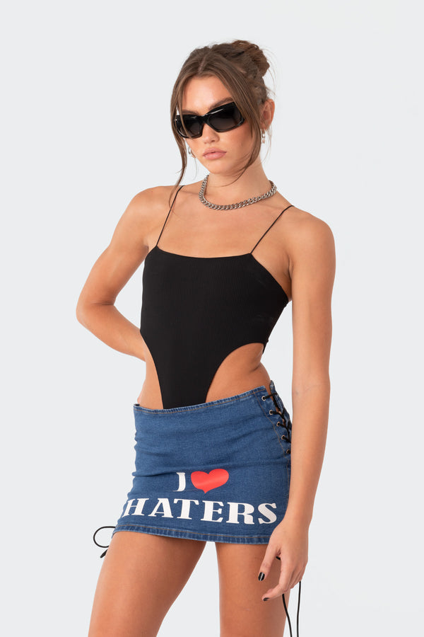 Edikted Camilla Ribbed High-Cut Bodysuit Black