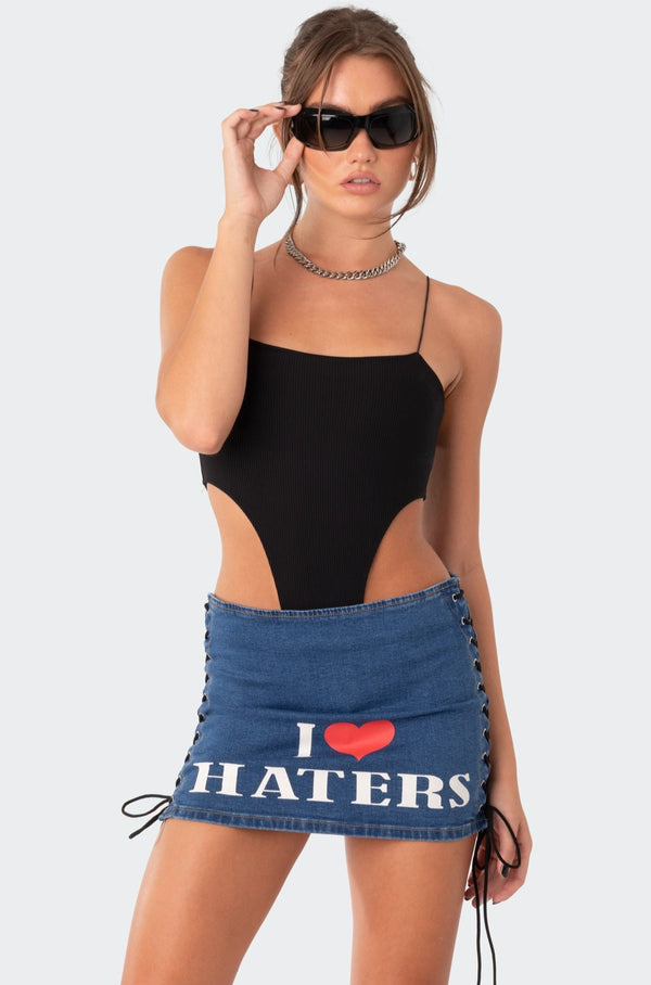 Edikted Camilla Ribbed High-Cut Bodysuit Black