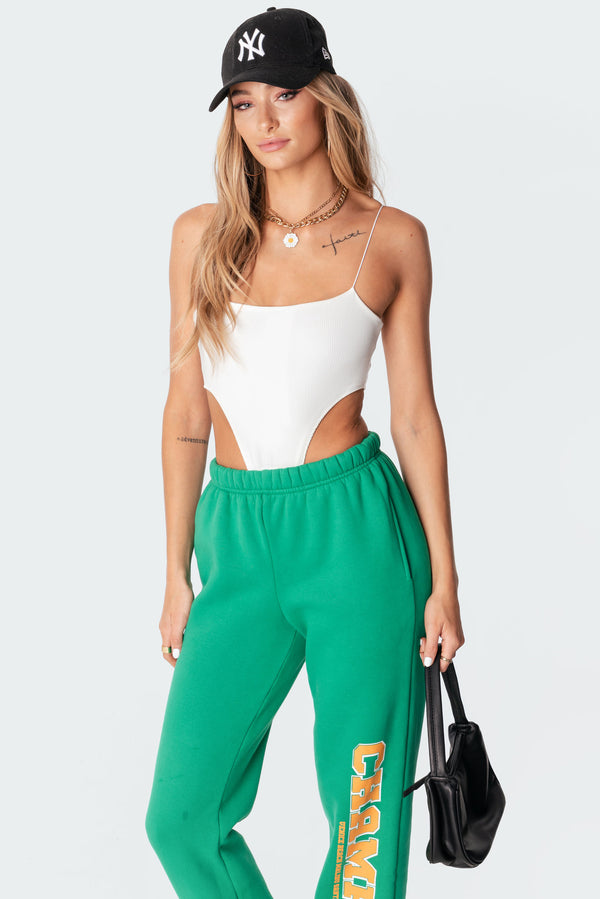 Edikted Camilla Ribbed High-Cut Bodysuit White