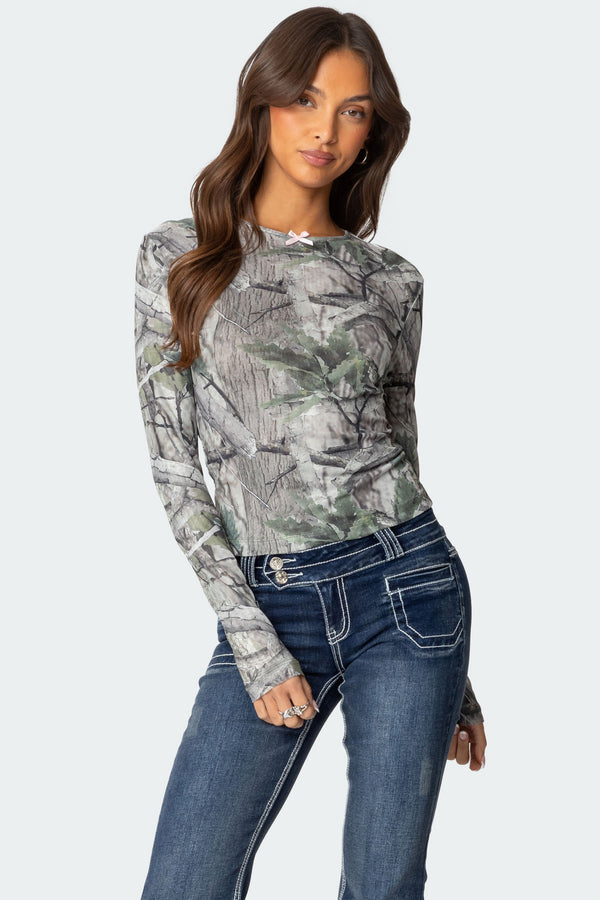 edikted Camo Babe Top olive