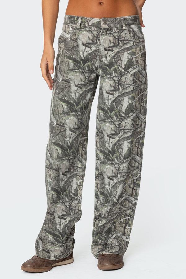 Edikted Camo & Bow Low Rise Jeans Olive