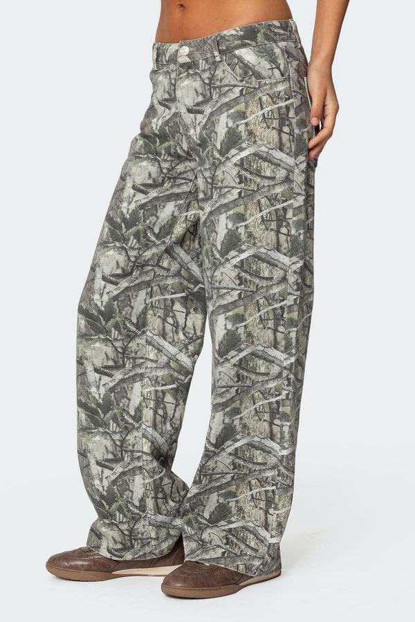 Edikted Camo & Bow Low Rise Jeans Olive