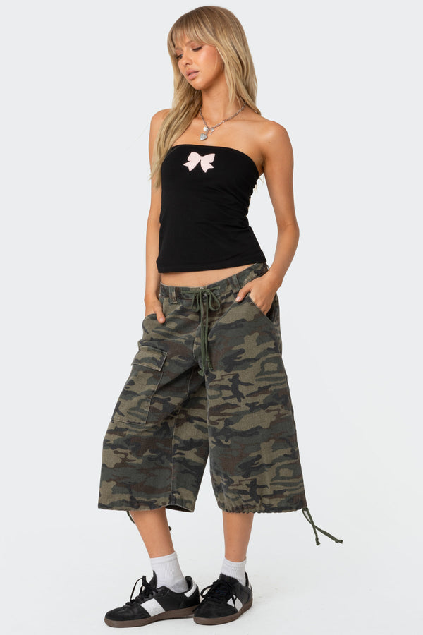Edikted Camo Cargo Bermuda Shorts Olive