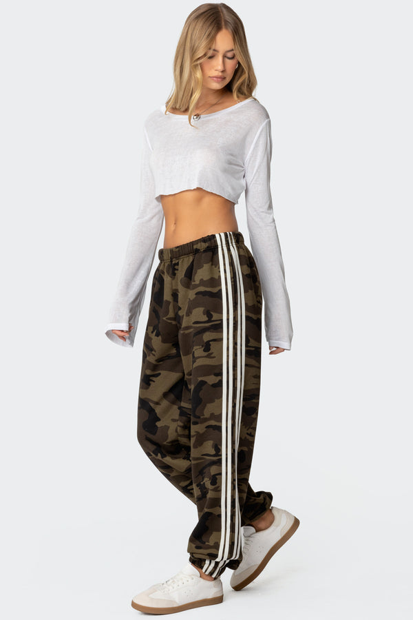 Edikted Camo Contrast Striped Sweatpants Olive