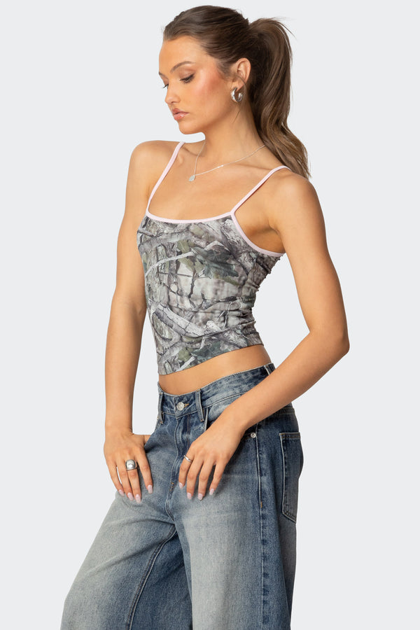 Edikted Camo Contrast Tank Top Olive