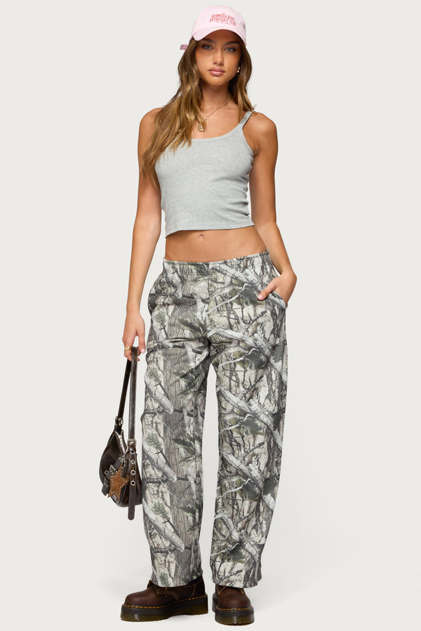 edikted Camo Straight Leg Sweatpants olive