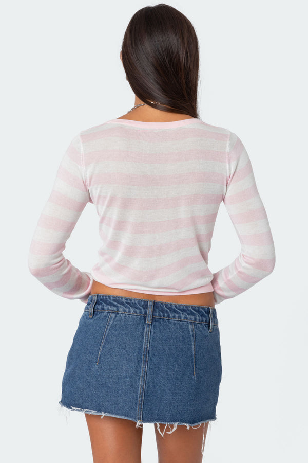 Edikted Candice Striped Knit Top Light Pink