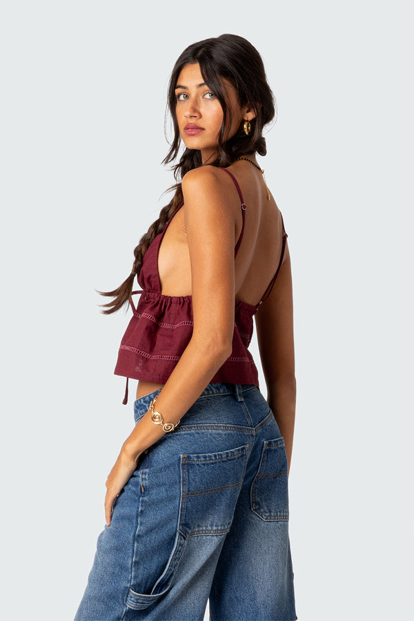 Edikted Candy Cotton Tie Front Tank Top Burgundy