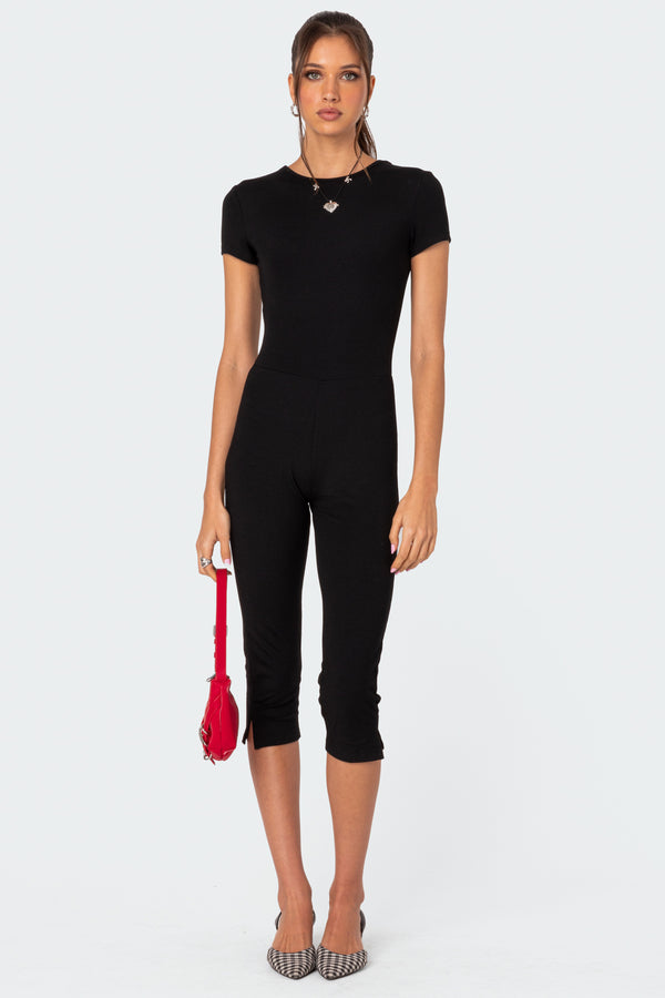 Edikted Capri Open Back Jumpsuit Black