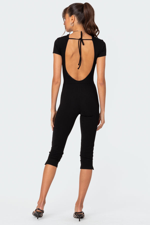 Edikted Capri Open Back Jumpsuit Black