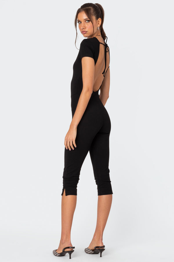 edikted Capri Open Back Jumpsuit black