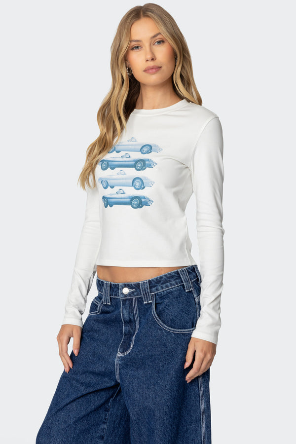 Edikted Car Club Long Sleeve T Shirt White