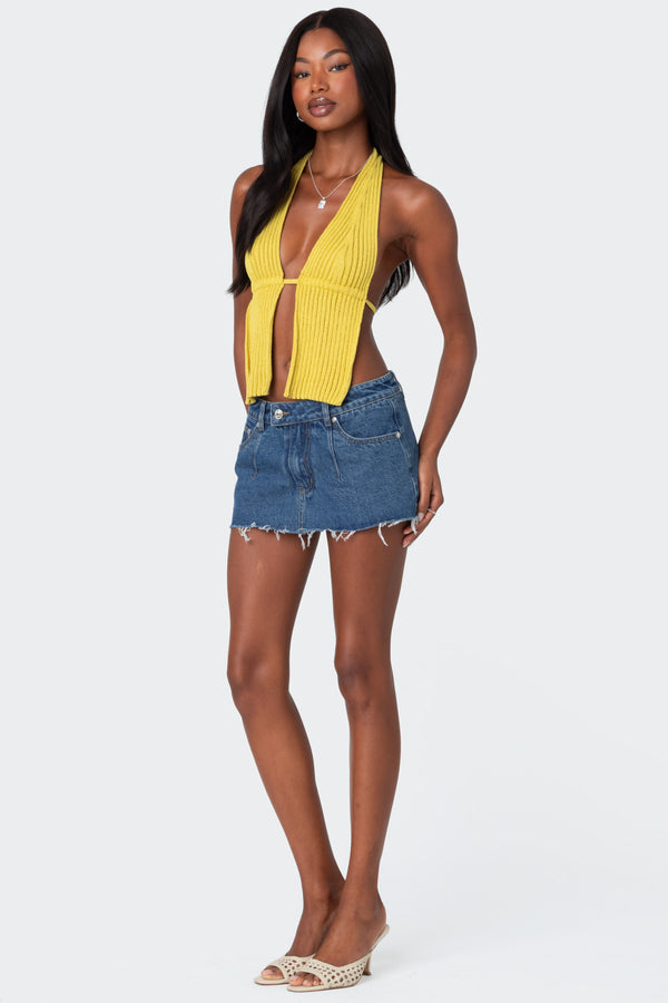 Edikted Caraway Ribbed Knit Split Front Top Green