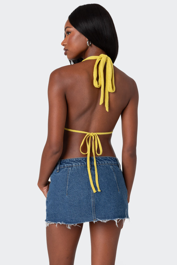 Edikted Caraway Ribbed Knit Split Front Top Green