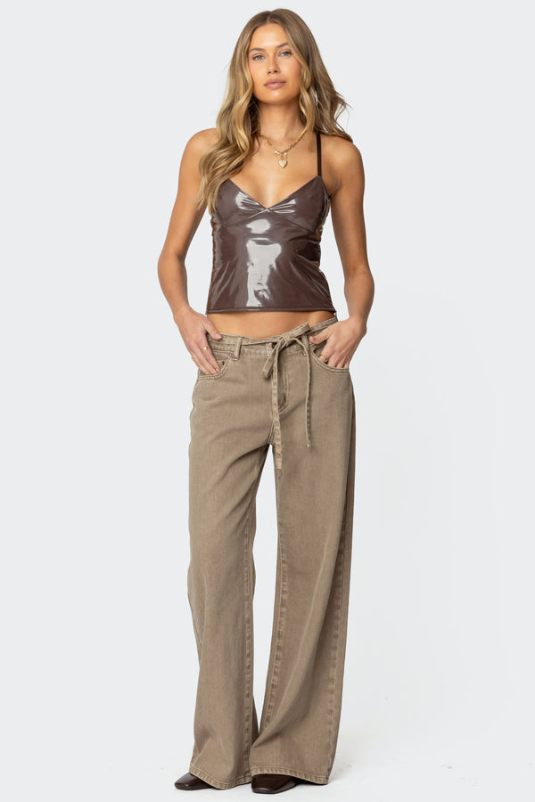 Edikted Carmie Vinyl Tank Top Brown