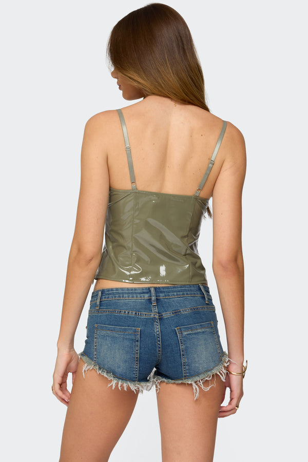 Edikted Carmie Vinyl Tank Top Olive
