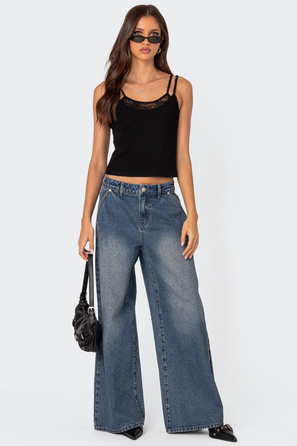 Edikted Carnation Lacey Layered Tank Top Black