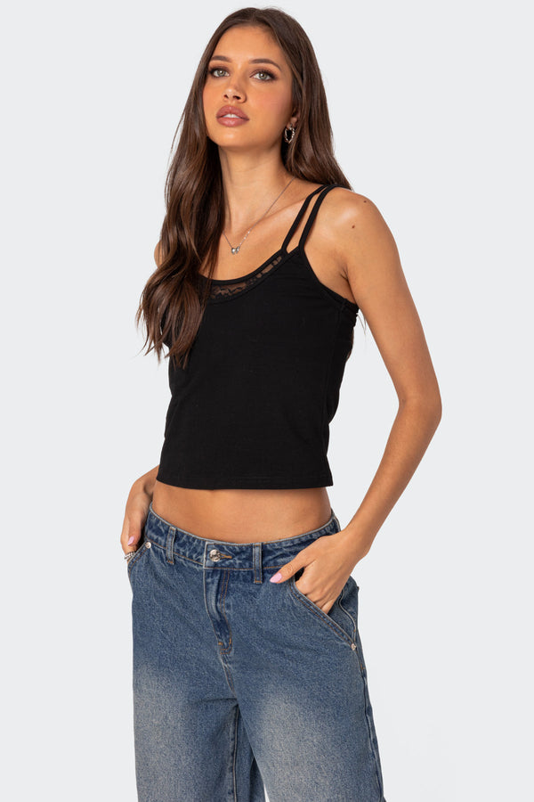 Edikted Carnation Lacey Layered Tank Top Black