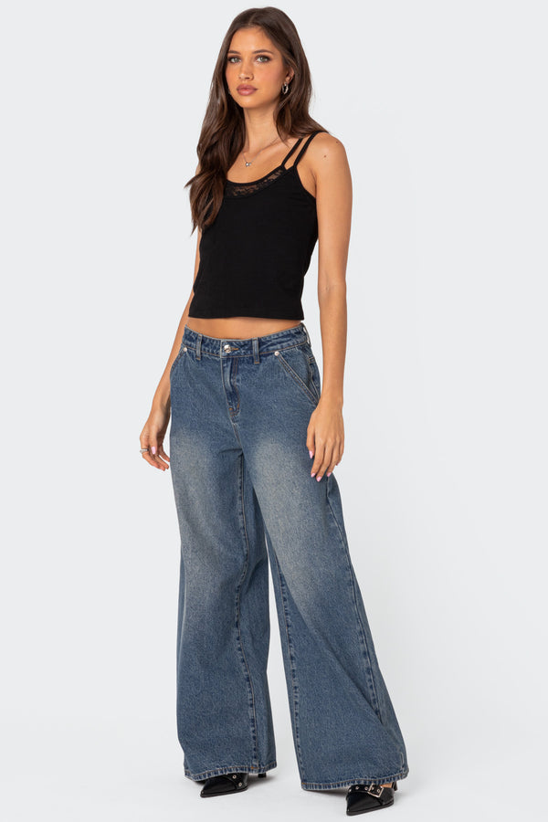 Edikted Carnation Lacey Layered Tank Top Black