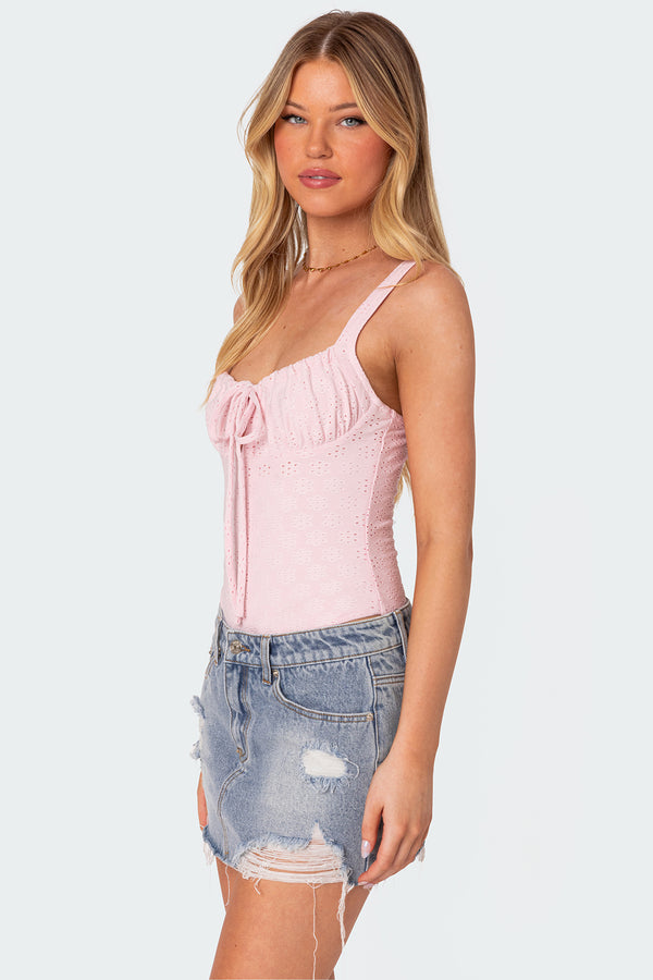 Edikted Carol Eyelet Bodysuit Pink