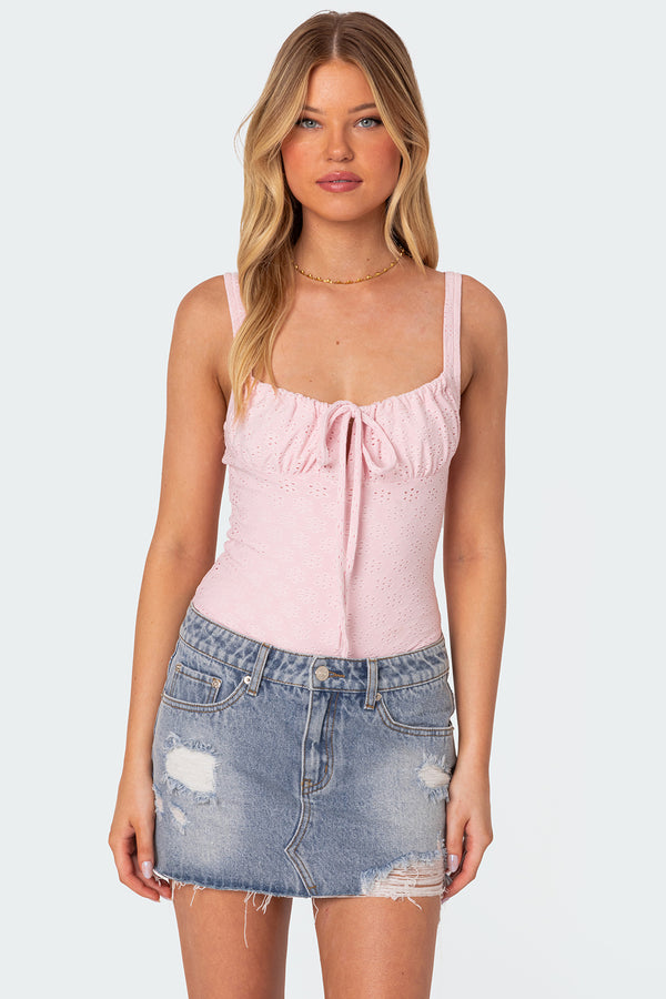 edikted Carol Eyelet Bodysuit pink