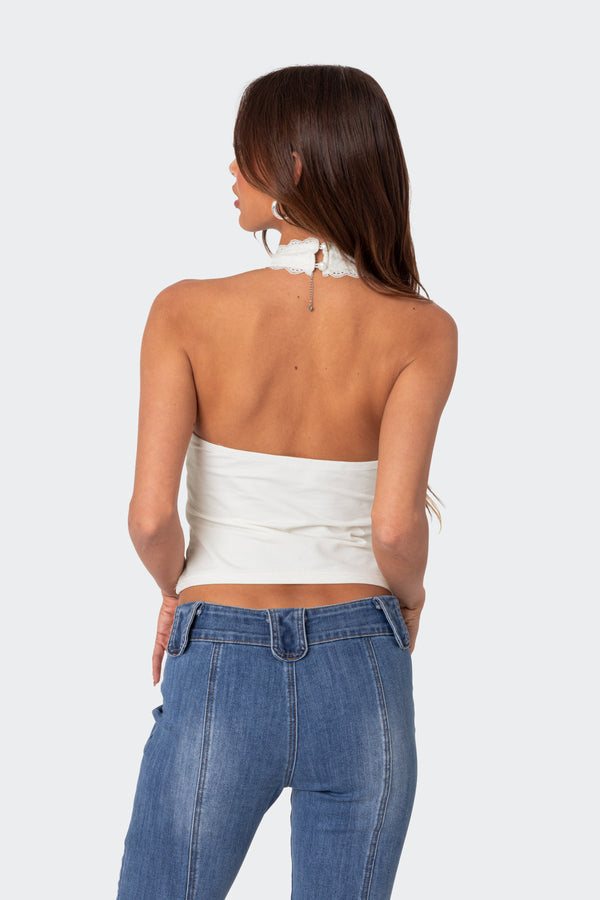 Edikted Carolyn Lacey Halter Top White
