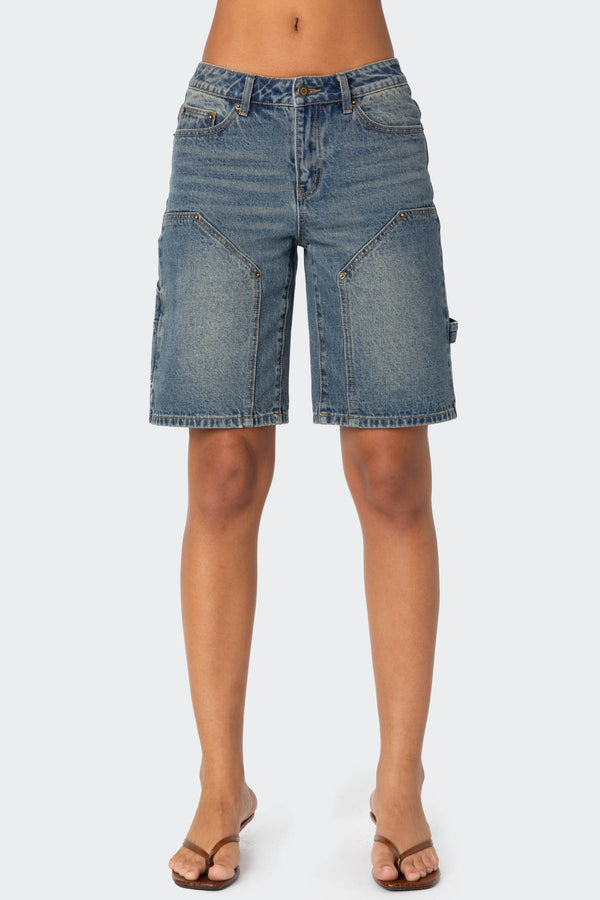 Edikted Carpenter Denim Bermuda Shorts Blue