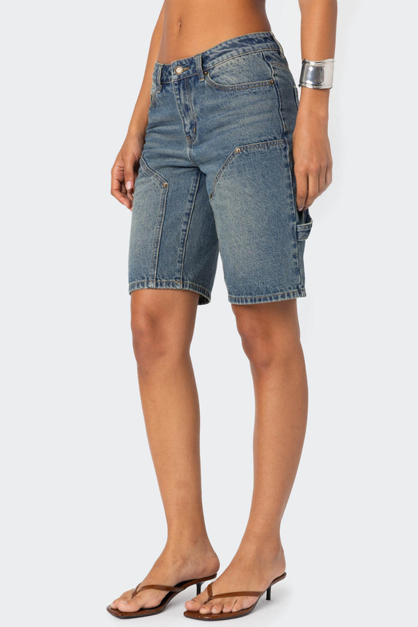 Edikted Carpenter Denim Bermuda Shorts Blue