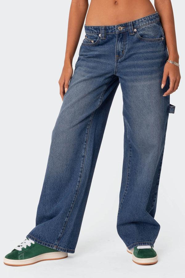 Edikted Carpenter Low Rise Jeans Blue