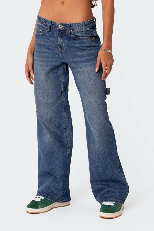 Edikted Carpenter Low Rise Jeans Blue