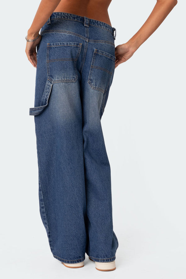 Edikted Carpenter Low Rise Jeans Blue