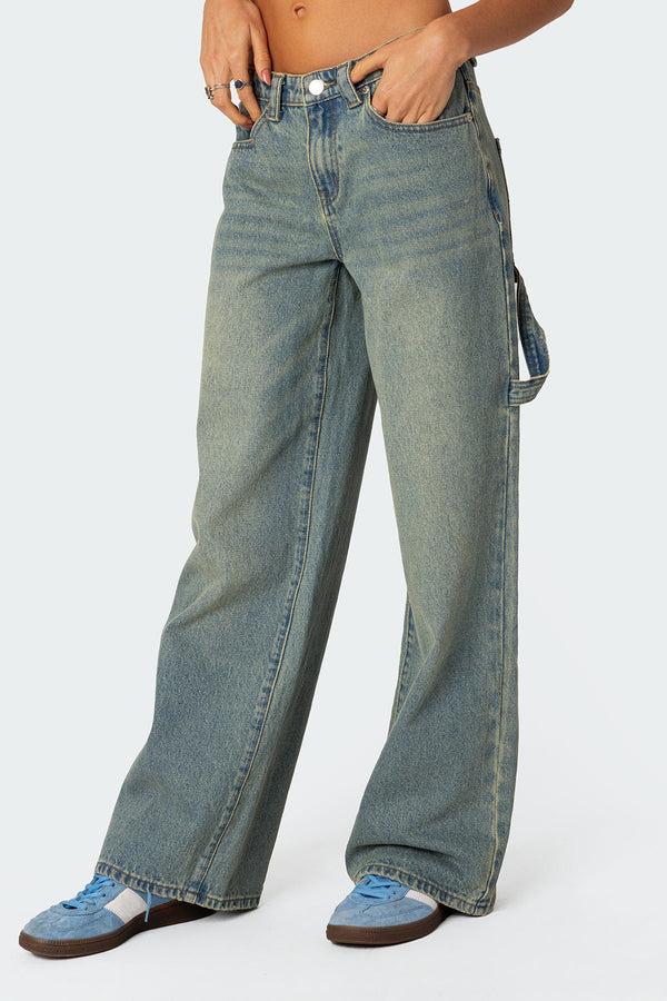 Edikted Carpenter Low Rise Jeans Blue Washed