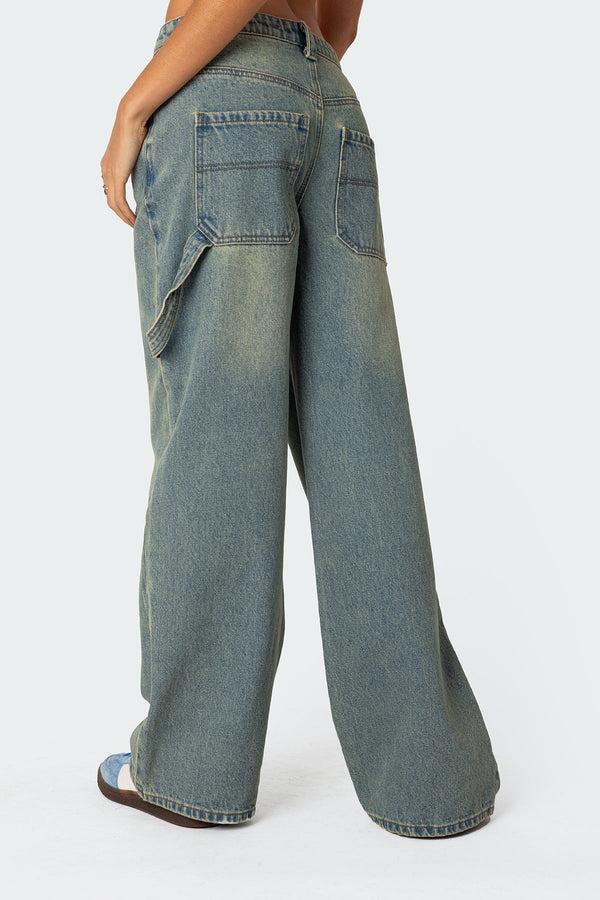 Edikted Carpenter Low Rise Jeans Blue Washed