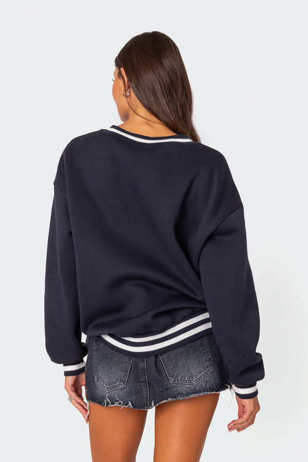 Edikted Caryn Oversized V Neck Sweatshirt Navy