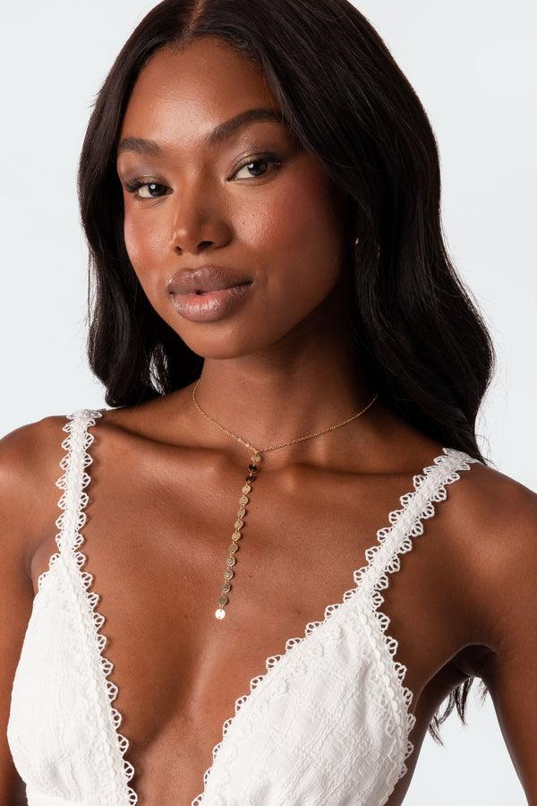 edikted Cascading Sequin Necklace gold