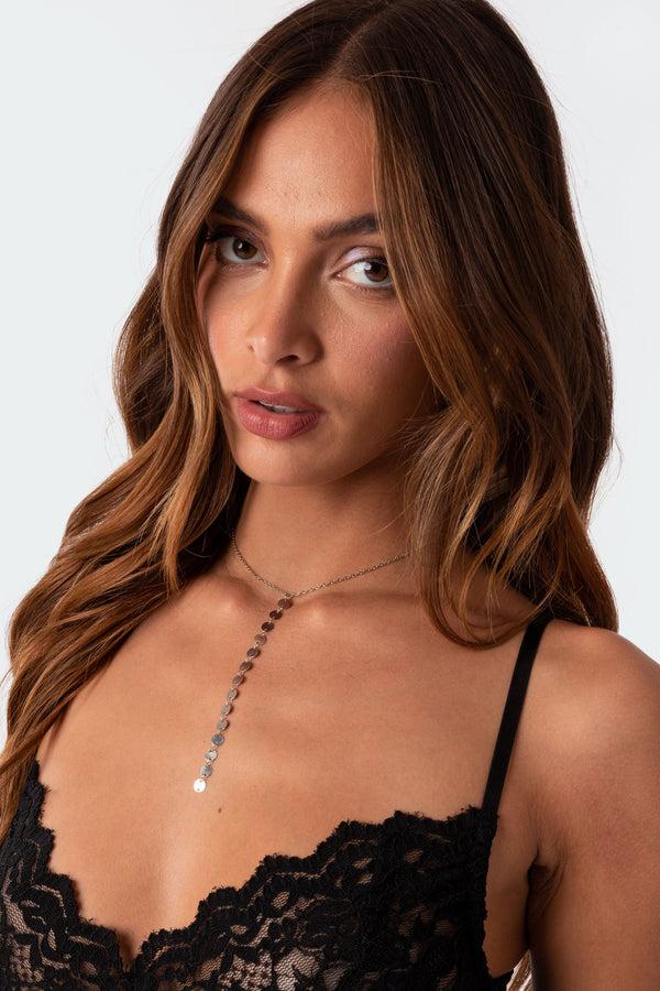 edikted Cascading Sequin Necklace silver