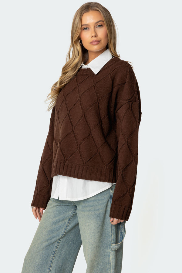 Edikted Cass Oversized Textured Knit Sweater Brown