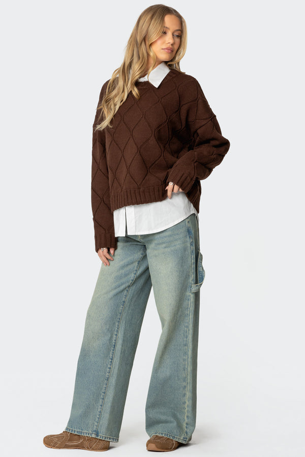 Edikted Cass Oversized Textured Knit Sweater Brown