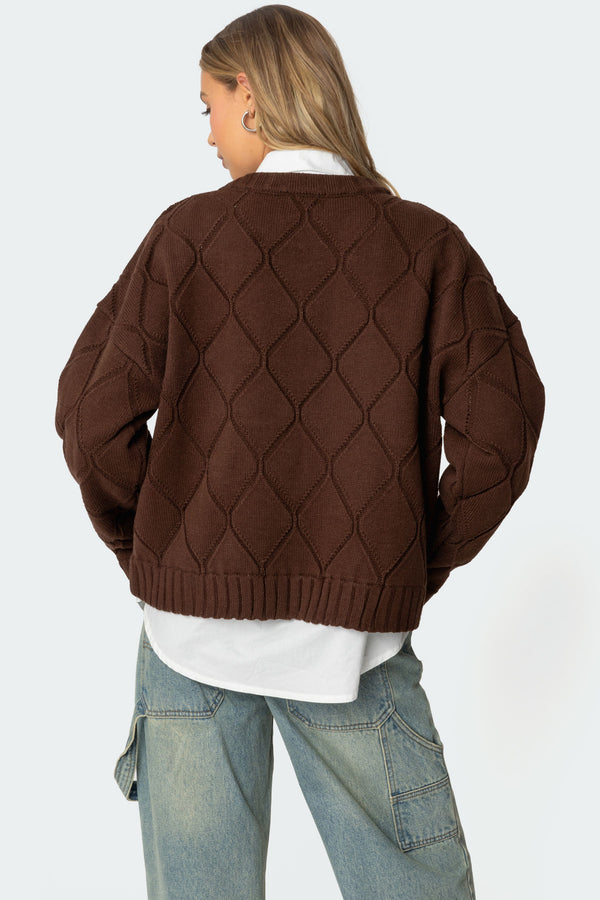 Edikted Cass Oversized Textured Knit Sweater Brown