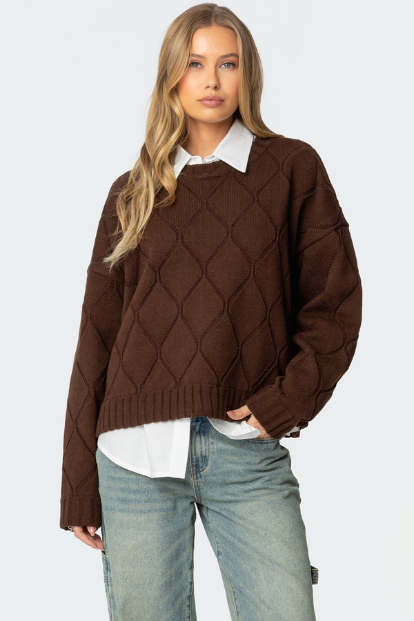 edikted Cass Oversized Textured Knit Sweater brown