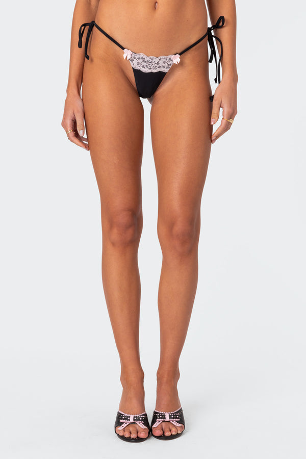 Edikted Cassey Lacey String Bikini Bottom Black