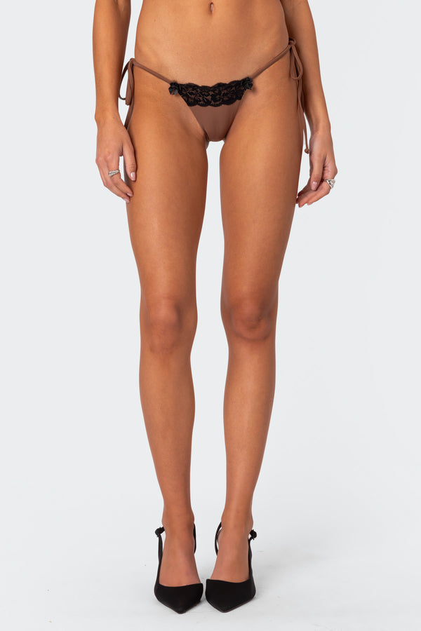 Edikted Cassey Lacey String Bikini Bottom Brown