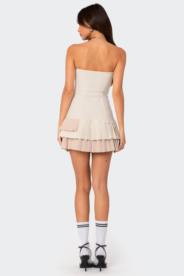 Edikted Cassia Pleated Mini Dress Cream