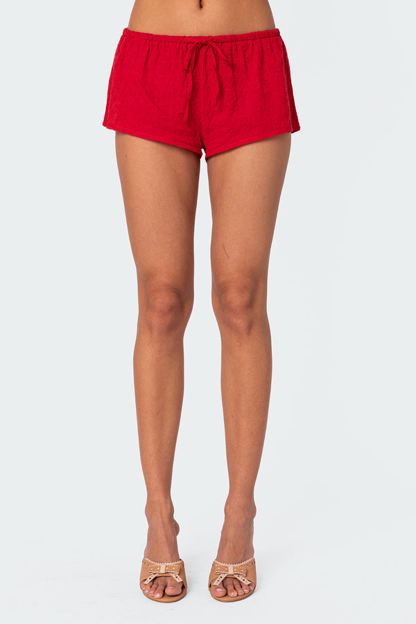 Edikted Cayenne Eyelet Micro Shorts Red